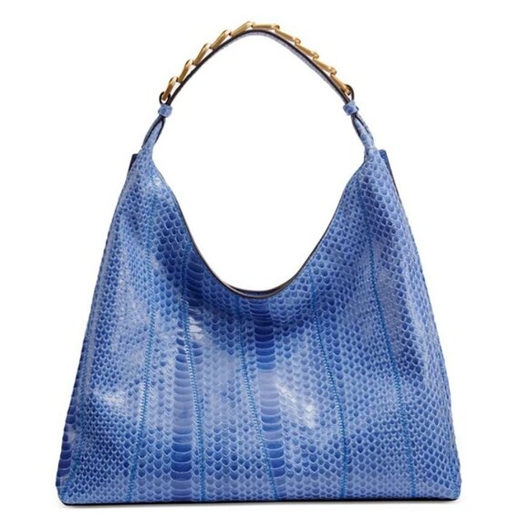 Donna Karan Bellmore snake leather shoulder bag with bezel strap Dark Cielo/Blue - Picture 1 of 15